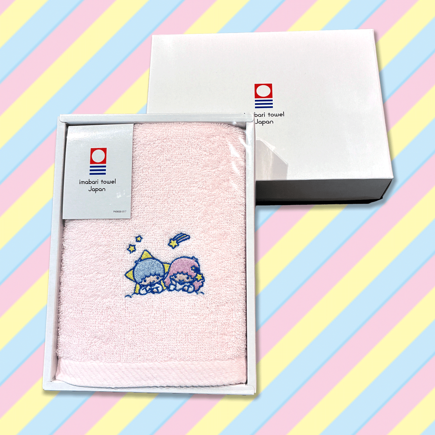 リトルツインスターズ 刺繡入りフェイスタオル (ピンク)